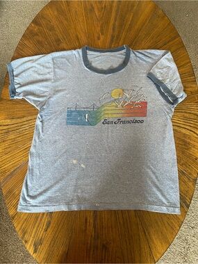 Vintage San Francisco Graphic Ringer Tee - Light Blue
